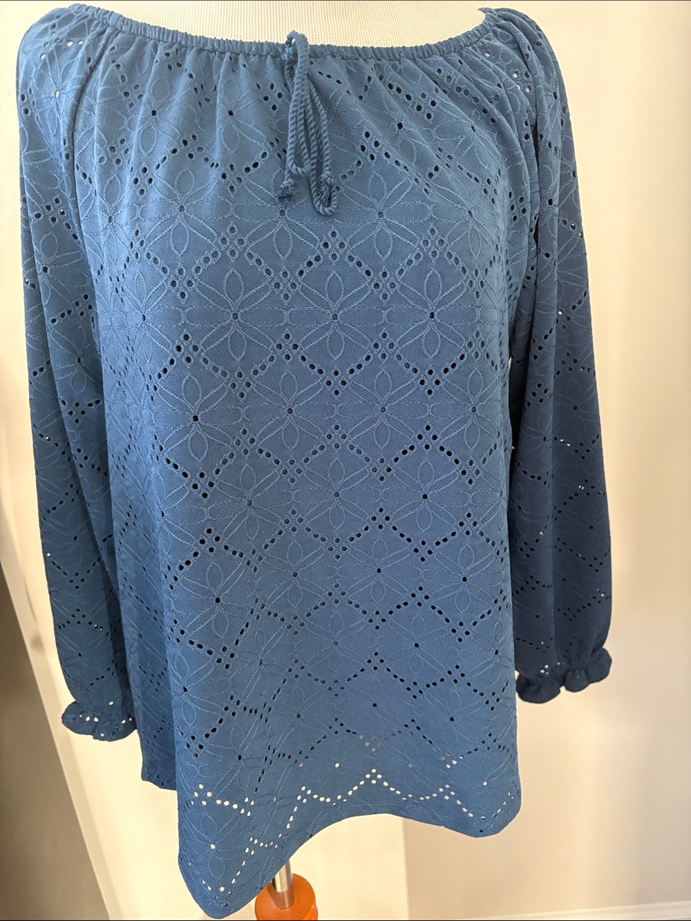 Rafaella Blue Eyelet Off-the-Shoulder Peasant Blouse